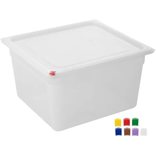 Voedseldozen | Kunststof | Transparant | 16.1L | 2/3 GN | 4 stuks | Incl. Deksels | Incl. HACCP Kleurclips | 354x325x200(h)mm