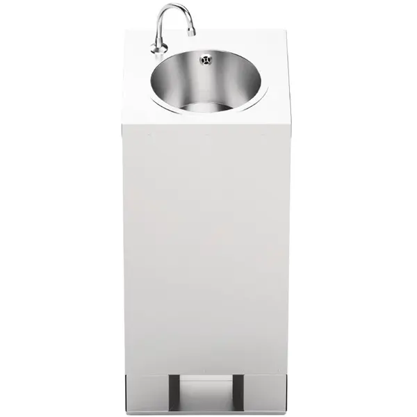 Mobiele Handwastafel | RVS | Schoon-/Vuilwaterreservoirs (2x 10L) | Voetbediening | Incl. Afvalvak + Zeep-/Papierdispensers | Wielen | 540x450x1250(h)mm