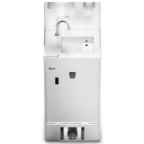 Mobiele Handwastafel | RVS | Schoon-/Vuilwaterreservoirs (2x 20L) | Voetbediening | Incl. Afvalvak + Zeep-/Papierdispensers | Wielen | 543x515x1220(h)mm