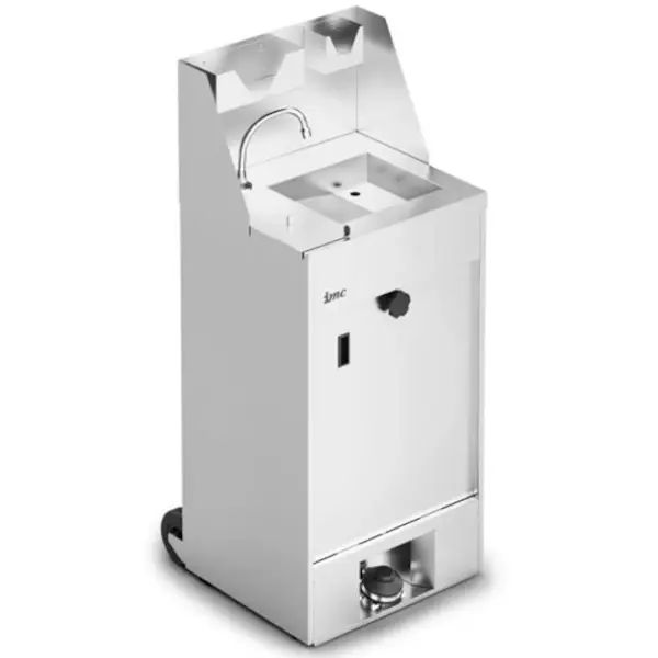 Mobiele Handwastafel | RVS | Schoon-/Vuilwaterreservoirs (2x 20L) | Voetbediening | Incl. Afvalvak + Zeep-/Papierdispensers | Wielen | 543x515x1220(h)mm