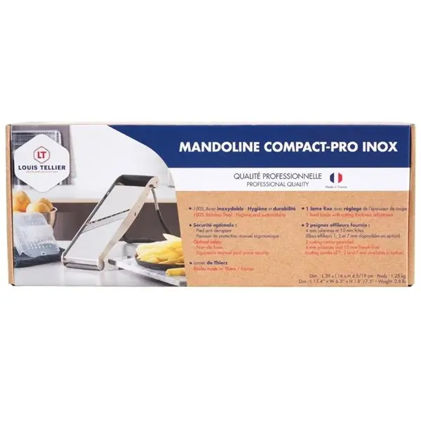 Japanse Mandoline | COMPACT PRO INOX | RVS | Schijfjes (0.5-10mm), Juliënne (4mm), Friet (10mm) | 250x130x360(h)mm