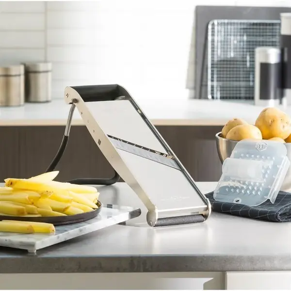 Japanse Mandoline | COMPACT PRO INOX | RVS | Schijfjes (0.5-10mm), Juliënne (4mm), Friet (10mm) | 250x130x360(h)mm