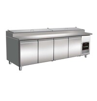 CombiSteel Pizzawerkbank | 943L | 4 Deuren (EN600x400) | Boven 12x 1/3 GN | +2°C/+8°C | Geforceerd | 2528x800x890/1040(h)mm