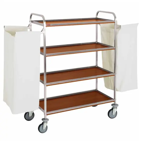 Wasgoedwagen | 4 Niveaus | RVS/Houtlook | 2 Zakken | 1200x810x1370(h)mm