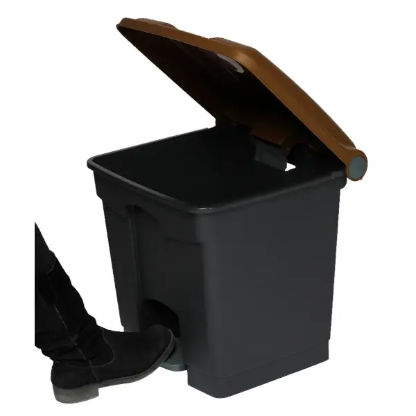 Pedaalemmer | Kunststof | Donkergrijs/Bruin | 30L | Klapdeksel | Afvalscheiding | HACCP | 410x398x435(h)mm
