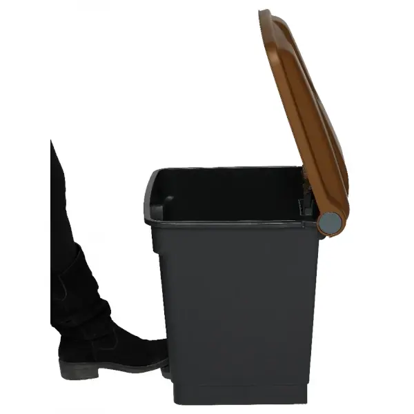 Pedaalemmer | Kunststof | Donkergrijs/Bruin | 30L | Klapdeksel | Afvalscheiding | HACCP | 410x398x435(h)mm