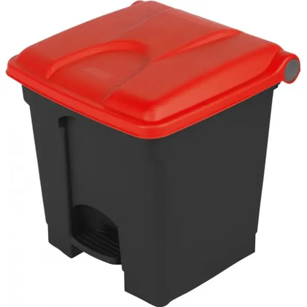 Pedaalemmer | Kunststof | Donkergrijs/Rood | 30L | Klapdeksel | Afvalscheiding | HACCP | 410x398x435(h)mm