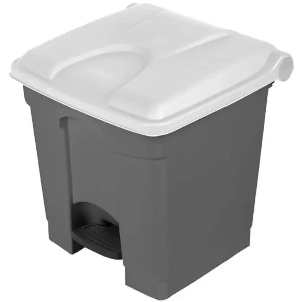 Pedaalemmer | Kunststof | Grijs/Wit | 30L | Klapdeksel | Afvalscheiding | HACCP | 410x398x435(h)mm