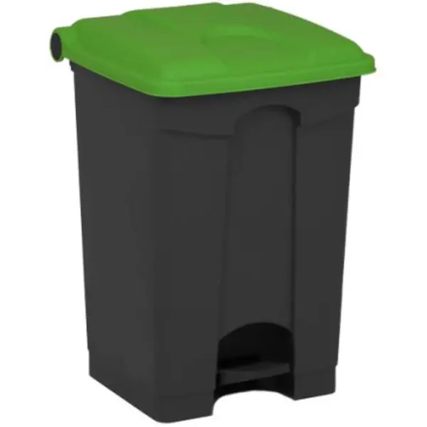 Pedaalemmer | Kunststof | Donkergrijs/Groen | 45L | Klapdeksel | Afvalscheiding | HACCP | 410x398x600(h)mm