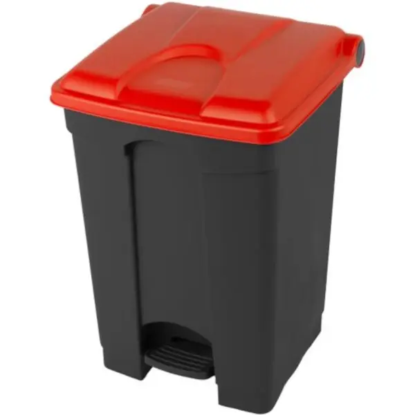Pedaalemmer | Kunststof | Donkergrijs/Rood | 45L | Klapdeksel | Afvalscheiding | HACCP | 410x398x600(h)mm