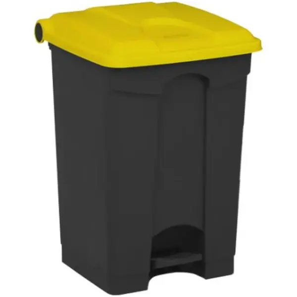 Pedaalemmer | Kunststof | Donkergrijs/Geel | 45L | Klapdeksel | Afvalscheiding | HACCP | 410x398x600(h)mm