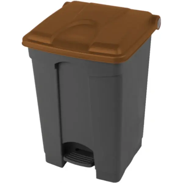 Pedaalemmer | Kunststof | Grijs/Bruin | 45L | Klapdeksel | Afvalscheiding | HACCP | 410x398x600(h)mm