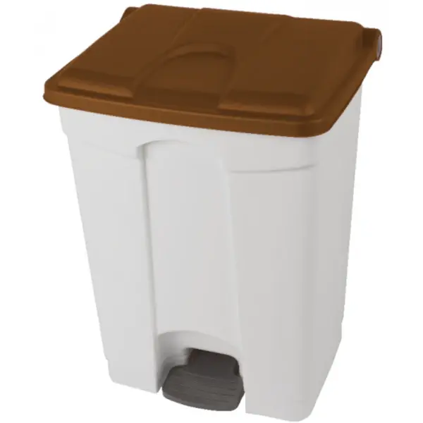 Pedaalemmer | Kunststof | Wit/Bruin | 45L | Klapdeksel | Afvalscheiding | HACCP | 410x398x600(h)mm