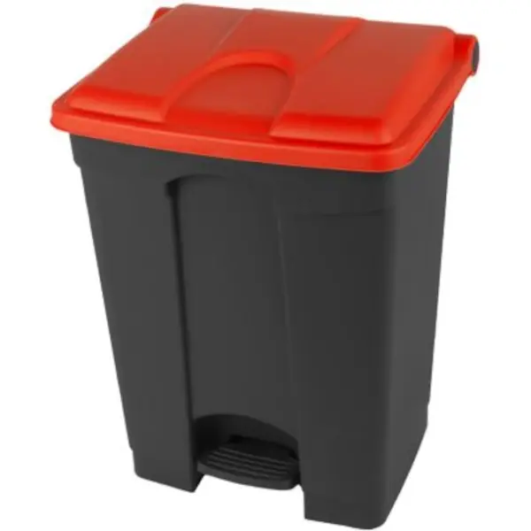 Pedaalemmer | Kunststof | Donkergrijs/Rood | 70L | Klapdeksel | Afvalscheiding | HACCP | 495x412x673(h)mm