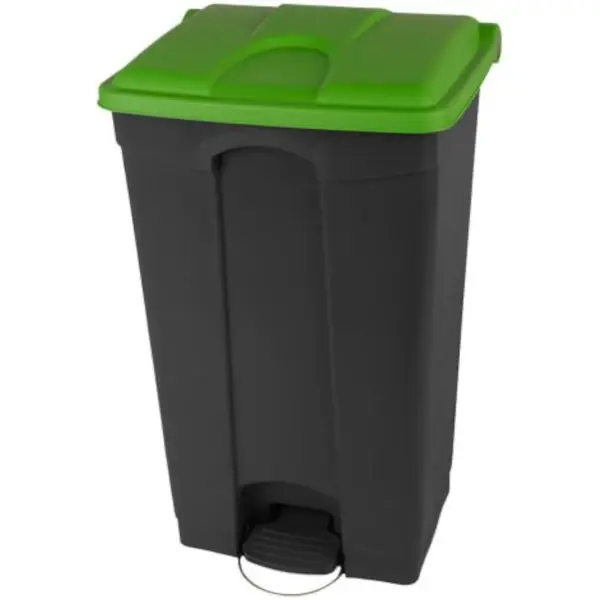 Pedaalemmer | Kunststof | Donkergrijs/Groen | 90L | Klapdeksel | Afvalscheiding | HACCP | Wielen | 500x412x820(h)mm