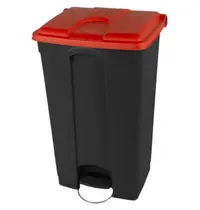 Probbax Pedaalemmer | Kunststof | Donkergrijs/Rood | 90L | Klapdeksel | Afvalscheiding | HACCP | Wielen | 500x412x820(h)mm 