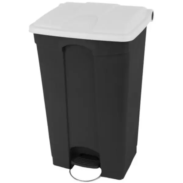 Pedaalemmer | Kunststof | Donkergrijs/Wit | 90L | Klapdeksel | Afvalscheiding | HACCP | Wielen | 500x412x820(h)mm