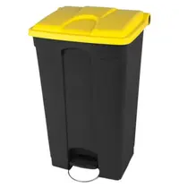 Probbax Pedaalemmer | Kunststof | Donkergrijs/Geel | 90L | Klapdeksel | Afvalscheiding | HACCP | Wielen | 500x412x820(h)mm 