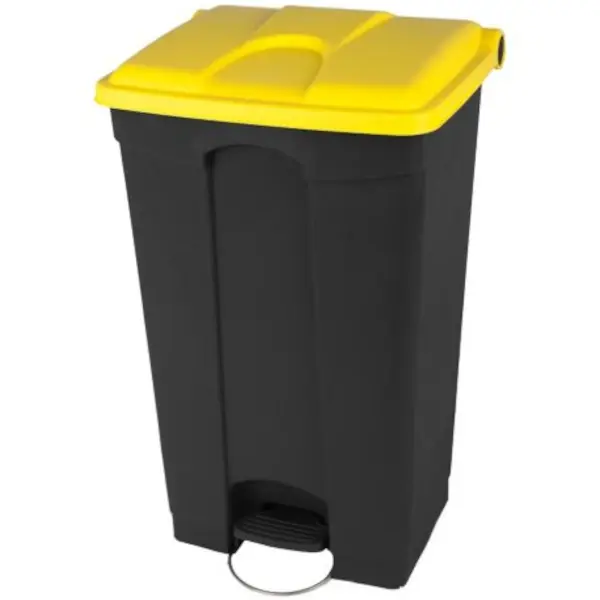 Pedaalemmer | Kunststof | Donkergrijs/Geel | 90L | Klapdeksel | Afvalscheiding | HACCP | Wielen | 500x412x820(h)mm