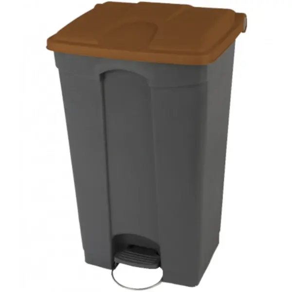 Pedaalemmer | Kunststof | Grijs/Bruin | 90L | Klapdeksel | Afvalscheiding | HACCP | Wielen | 500x412x820(h)mm