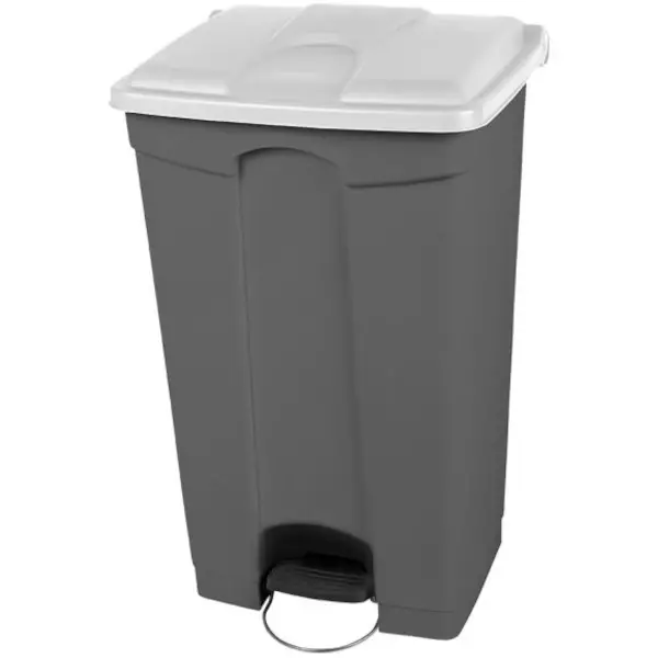 Pedaalemmer | Kunststof | Grijs/Wit | 90L | Klapdeksel | Afvalscheiding | HACCP | Wielen | 500x412x820(h)mm