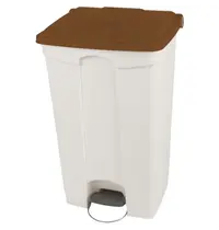 Probbax Pedaalemmer | Kunststof | Wit/Bruin | 90L | Klapdeksel | Afvalscheiding | HACCP | Wielen | 500x412x820(h)mm 