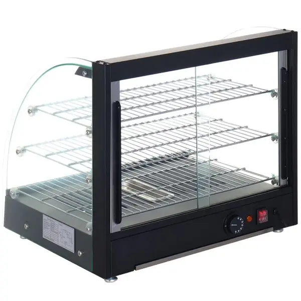 Warmhoudvitrine | Zwart | 30°C/90°C | Statisch | 3 Niveaus | 0.8kW (230V) | 554x458x500(h)mm