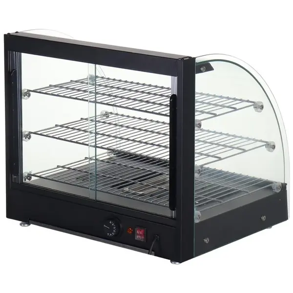 Warmhoudvitrine | Zwart | 30°C/90°C | Statisch | 3 Niveaus | 0.8kW (230V) | 554x458x500(h)mm