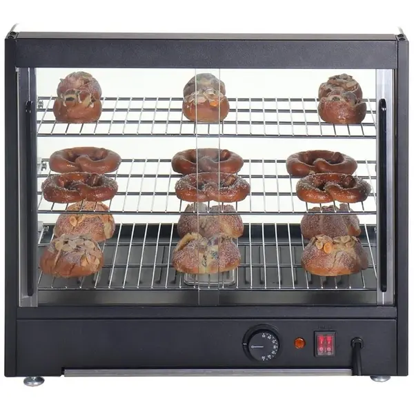 Warmhoudvitrine | Zwart | 30°C/90°C | Statisch | 3 Niveaus | 0.8kW (230V) | 554x458x500(h)mm