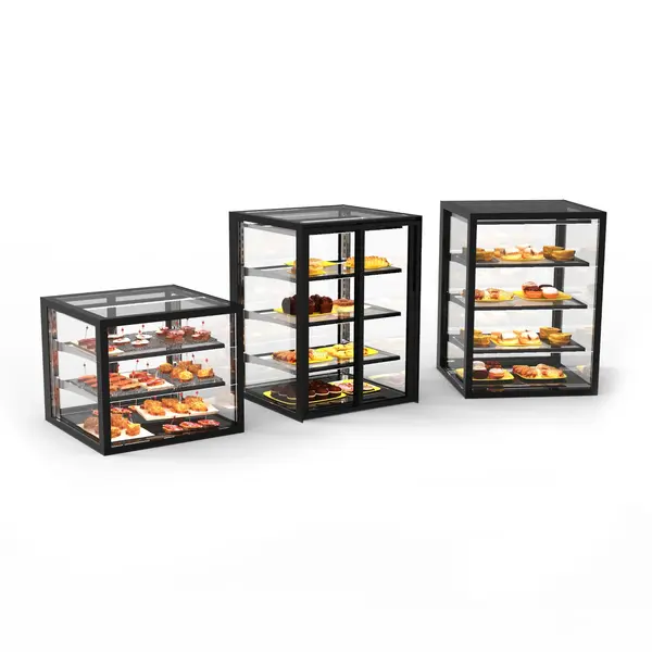 Neutrale Vitrine | INTEGRA | Zwart | 4 Niveaus | Zelfbediening (Grab & Go) | 600x600x815(h)mm