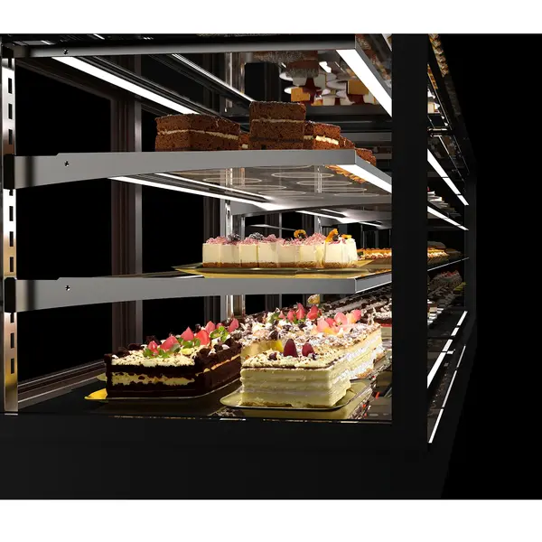 Neutrale Vitrine | INTEGRA | Zwart | 4 Niveaus | Zelfbediening (Grab & Go) | 600x600x815(h)mm