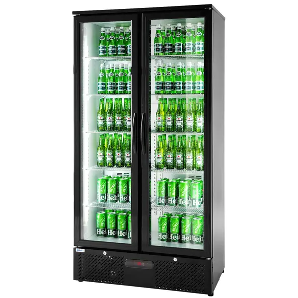 Drankenkoeling | 477L | Zwart | +2°C/+10°C | Statisch + Ventilator | Draaideuren | 900x530x1820(h)mm