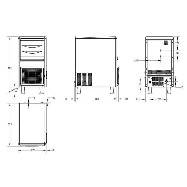 IJsblokjesmachine | Holle Blokjes | 35kg/24u | Bunker 15kg | Luchtgekoeld | 383x587x762(h)mm