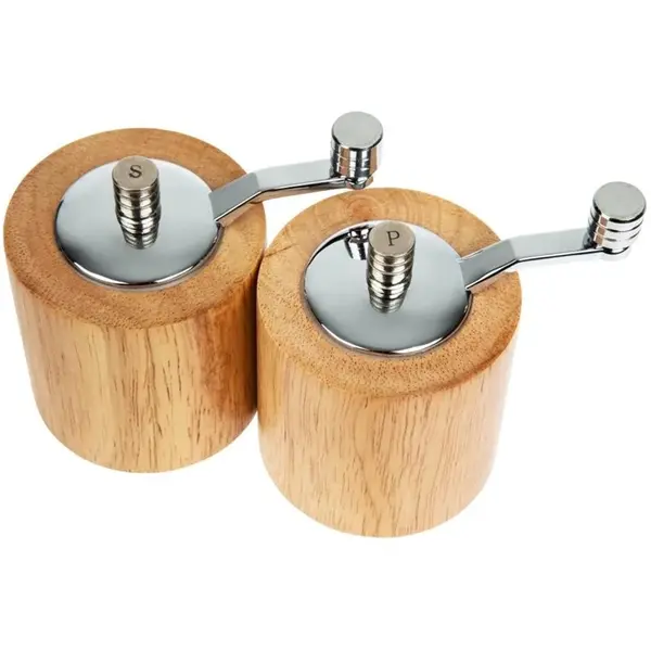Peper-/Zoutmolenset | Hout/RVS | 2 Stuks | Ø63x80(h)mm
