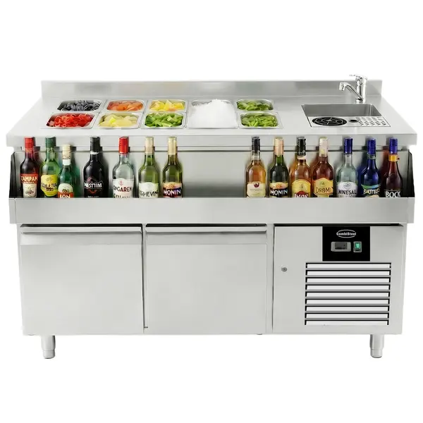 Bar-/Cocktailstation (Gekoeld) | 125L | 2 Deuren | +2°C/+8°C | Geforceerd | Spoelbak + IJs-/Ingrediëntenbak (10x 1/4 GN) + Flessenrek | 1360x718x955(h)mm