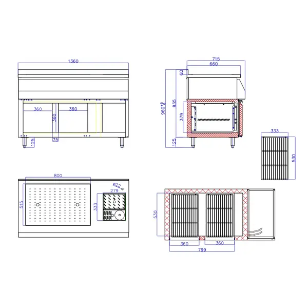 Bar-/Cocktailstation (Gekoeld) | 125L | 2 Deuren | +2°C/+8°C | Geforceerd | Spoelbak + IJs-/Ingrediëntenbak (10x 1/4 GN) + Flessenrek | 1360x718x955(h)mm