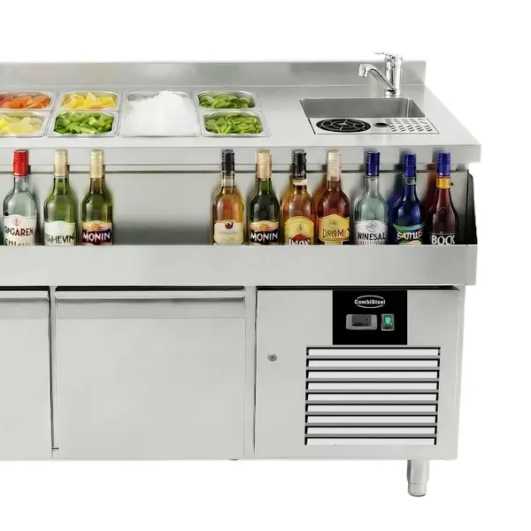 Bar-/Cocktailstation (Gekoeld) | 188L | 3 Deuren | +2°C/+8°C | Geforceerd | Spoelbak + IJs-/Ingrediëntenbak (14x 1/4 GN) + Flessenrek | 1795x718x955(h)mm