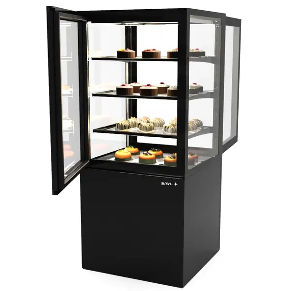 Koelvitrine | INTEGRA | Zwart | +2°C/+6°C | Geforceerd | 4 Niveaus | Zelfbediening | Touchscreen | Wielen (Geremd) | 600x600x1400(h)mm