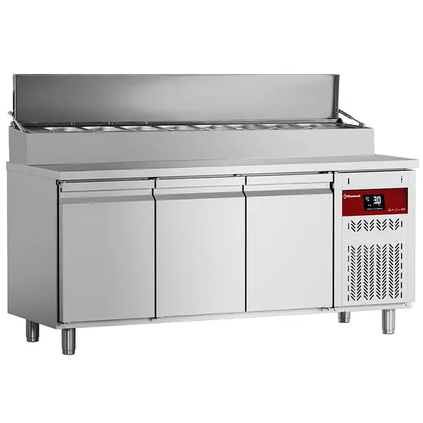 Saladette | GASTRO LINE EVO | 405L | 3 Deuren (1/1 GN) | Boven 10x 1/4 GN | 0°C/+8°C | Geforceerd | Kanteldeksel | 1840x700x900/1073(h)mm