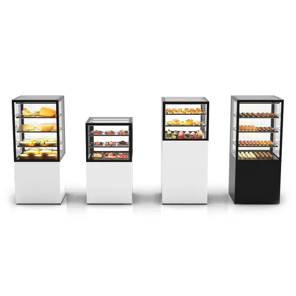 Koelvitrine | INTEGRA | Wit/Zwart | +6°C/+10°C | Geforceerd | 4 Niveaus | Zelfbediening | Touchscreen | Wielen (Geremd) | 600x600x1400(h)mm