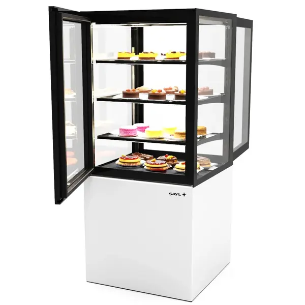 Koelvitrine | INTEGRA | Wit/Zwart | +2°C/+6°C | Geforceerd | 4 Niveaus | Zelfbediening | Vochtigheid Instelbaar | Wielen (Geremd) | 600x600x1400(h)mm