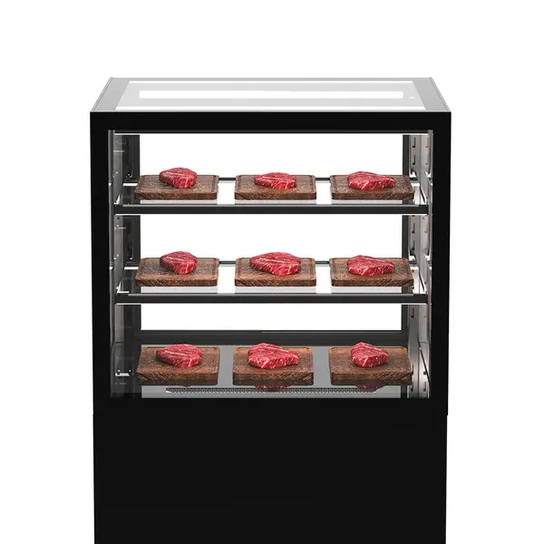 Koelvitrine | INTEGRA | Zwart | +2°C/+6°C | Geforceerd | 3 Niveaus | Touchscreen | Wielen (Geremd) | 600x600x1100(h)mm