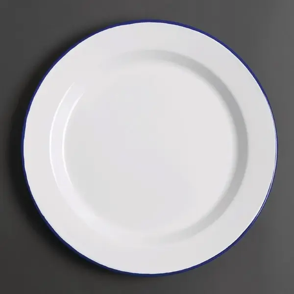 Borden | Geëmailleerd Staal | Wit/Blauw | 6 Stuks | Ø300x25(h)mm