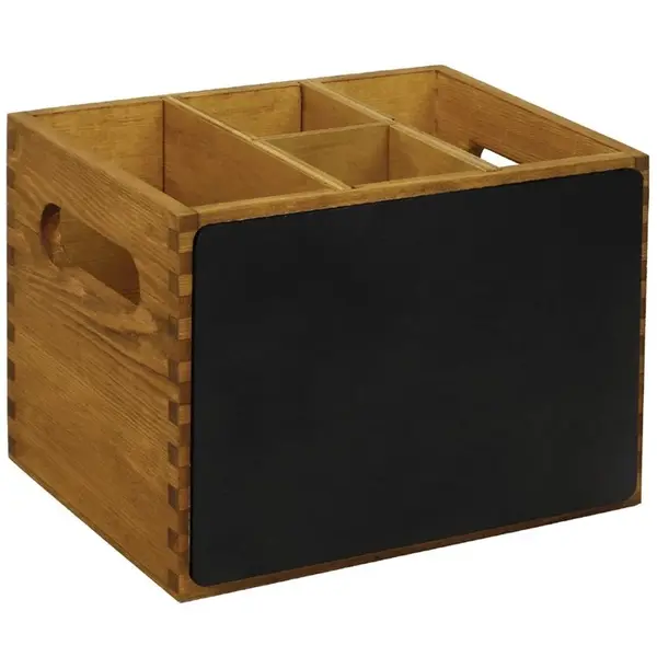 Bestekbak | Hout | 4 Vakken | Met 1-Zijdig Krijtbord | 210x160x150(h)mm