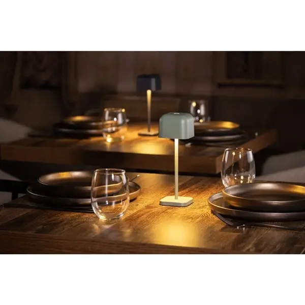 Tafellamp | LUCCA | Saliegroen | Incl. Lichtbron (Dimbaar) | Draadloos | 70x70x200(h)mm