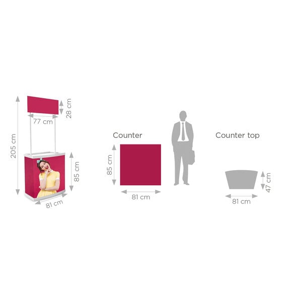 Counter + Banner | TOPPER | Demonteerbaar | Voor-/Zijkanten Beprintbaar | Incl. Draagtas | 810x470x2050(h)mm