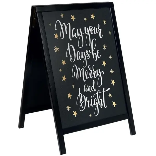 Krijtstoepbord | WOODY | Hout | Zwart | Weerbestendig | 570x68x895(h)mm