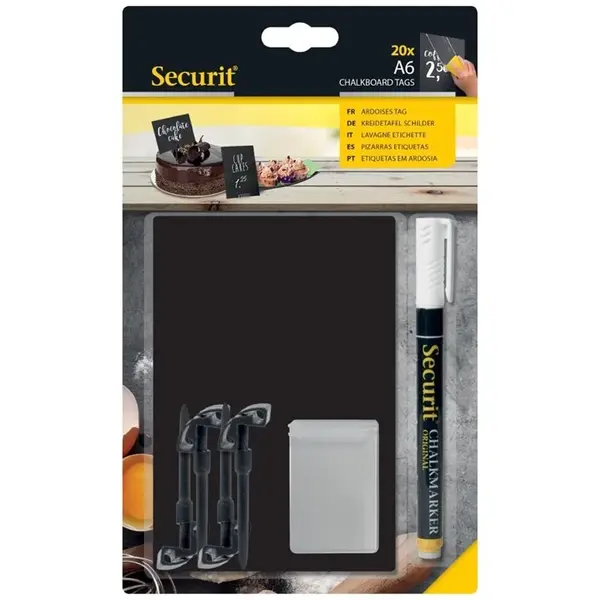 Krijtbordtags | Kunststof | Schrijfvlak 105x148 (A6) | 2-Zijdig | 20 Stuks | 340x90x185(h)mm