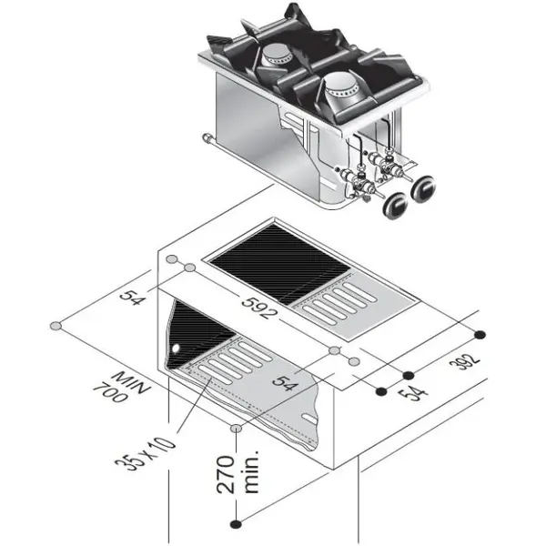 Inbouw Gasfornuis | DROP-IN | Gas | 2 Branders (2x 3.5kW) | Waakvlam | 400x600x270(h)mm