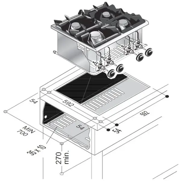 Inbouw Gasfornuis | DROP-IN | Gas | 4 Branders (2x 3.5kW + 2x 5.5kW) | Waakvlam | 600x600x270(h)mm